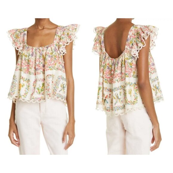 💕FARM RIO💕 Delicate Forest Scarves Blouse ~ Micro Floral Print Small NWT - Picture 9 of 16